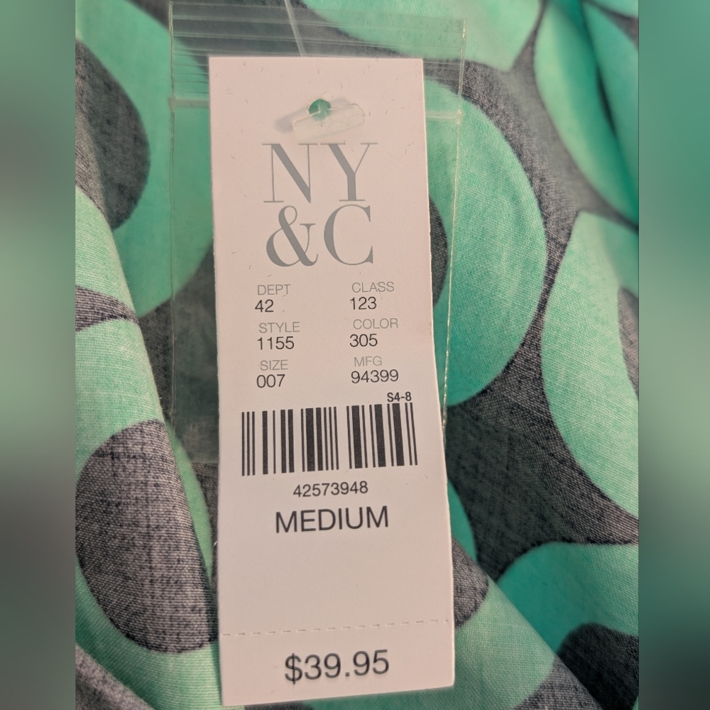 New York & Company Navy and Green Ring-Print Button-Down Blouse Size M - Picture 6 of 9